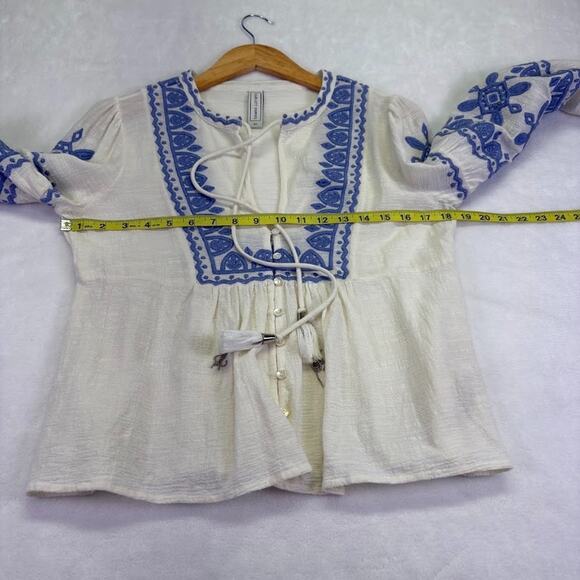 SCARLETT POPPIES Naxos Emroidered Balloon Sleeve Bohemiam Top Blouse Size XS - Picture 10 of 13